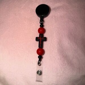 Red and Black Cross Badge Reel
